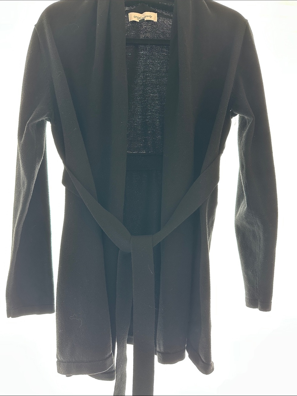 Black Open Front Belted Maternity sweater.